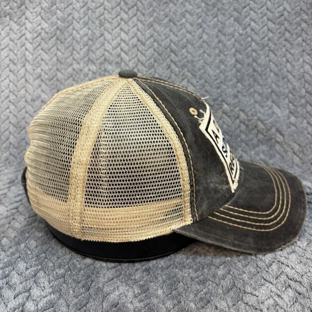 Adult Supervision Required Distressed Trucker Hat Washed Black Tan Mesh Cap